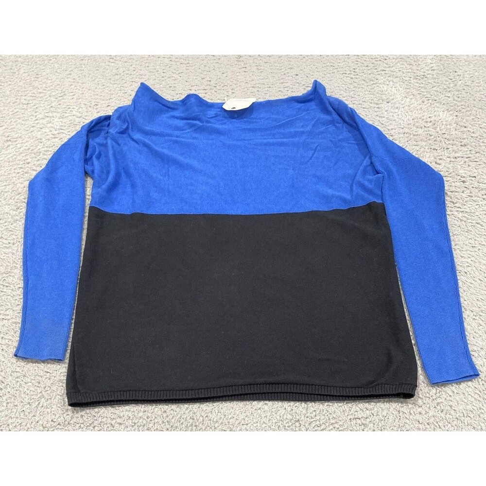 Caslon Sweater Womens Medium Petite Blue Black Colorblock Long Sleeve Boat Neck